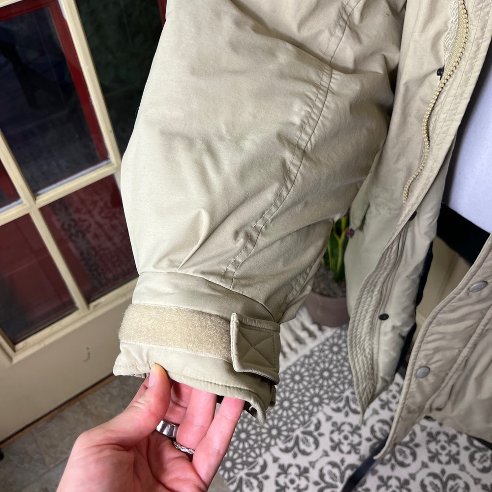 Vintage EMS Goose Down Parka XXL Hooded Beige Green Y2K Ski Winter Outerwear - Picture 5 of 16